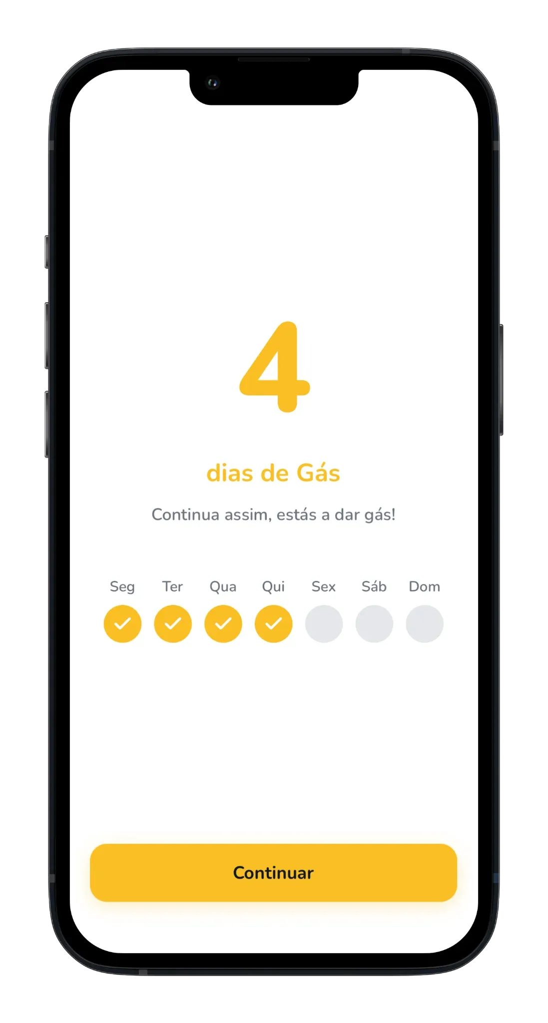 Ecrã de streaks do Carta Já — 4 dias de Gás